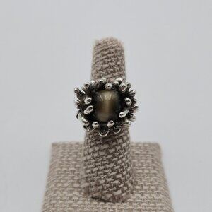 Size 7 Sterling Silver Large Heavy Unique Cat's Eye Stone Ring A4190